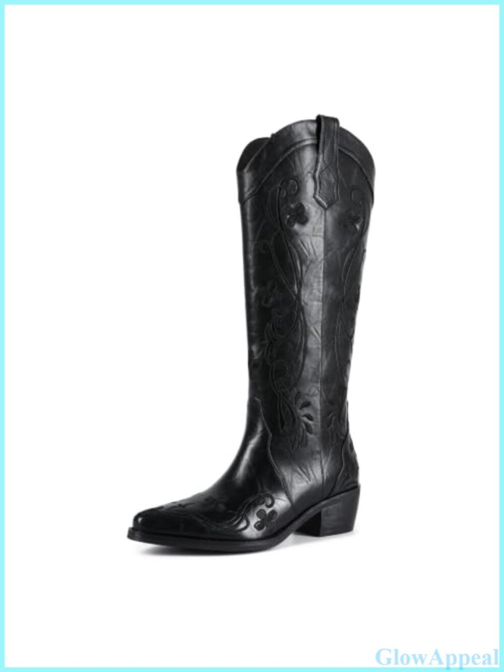 Women's Knee-High Western Cowboy Boots Floral Embroidery PU Slim Fit